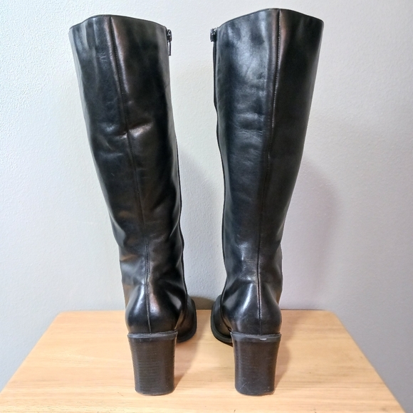 Naturalizer Black Leather Knee-High Square Toe Chunky Heel Boots Size 8.5 - Picture 6 of 15